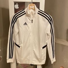 Brand New And Never Worn ( Just No Tags) I Just Have A Picky 12 Year Old (New Without Tags) White Top With Three Stripes For Fall, Adidas Zip Up Hoodie, Adidas Zip Up, Adidas Sweatshirt, Adidas Hoodie, Adidas Shirt, Adidas Black, White Adidas, Black Adidas