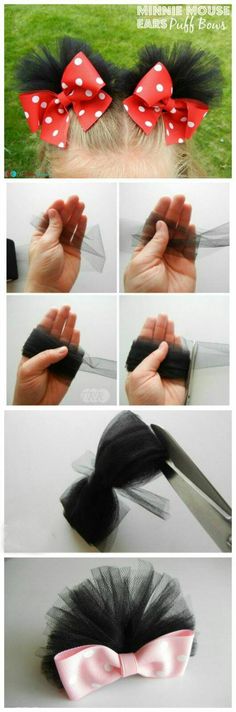 the steps to make a bow headband with tulle and hair clippings