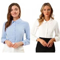 Feel confident flaunting your classic, yet edgy style in this classic peter-pan-collar office shirt. It features the front buttons, long puff sleeves, a Peter Pan collar, and the princess line. his button-up shirt is a polished piece for the weekend and workdays alike. This classic shirt is a regular fit, and that's how this one perfects the beloved staple. It is stylish and is a perfect choice for an office outfit. Princess Line, Office Shirt, Office Outfit, The Office Shirts, Puff Long Sleeves, Edgy Style, Pleated Blouse, Long Sleeve Plaid Shirt, Bishop Sleeve