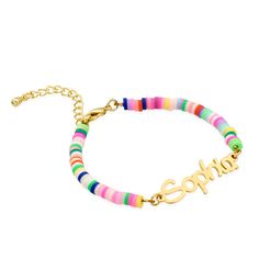 The Rainbow Magic Girls Name Bracelet in Gold Plating will add a touch of playfulness to her jewelry collection! This necklace makes a whimsical statement showcasing her name or nickname and makes for a wonderful gift for back-to-school that she will cherish and love to wear. Features include:Colorful beaded chainFun customizable fontMade from gold platingWHY SHE WILL LOVE IT:This necklace is all about color and will allow her to shine! She will want to wear it with all her favorite outfits ... Bracelet Message, Rainbow Magic, Rainbow Bracelet, Diy Trends, Name Bracelet, Pitcairn Islands, Girl Names, Stainless Steel Bracelet, Trinidad And Tobago