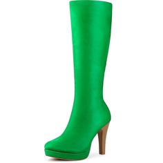 Allegra K Women's Chunky Heel Round Toe Platform Knee High Boots Grass Green 8 Platform Knee High Boots, Jeans With Heels, Boots Platform, Womens Chunky Heels, Faux Leather Heels, Platform Heels Chunky, Grass Green, 50 Shades, Outfits Casual