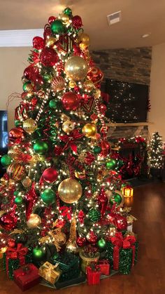 a decorated christmas tree in a living room