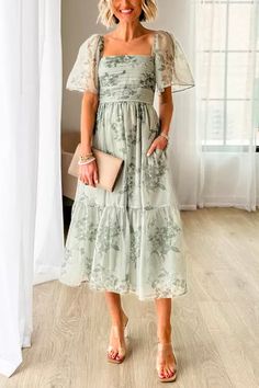 Brocade Pattern, High Waist Dress, Linnet, Green Midi Dress, Floral Midi Dress, Club Dresses, Synthetic Fiber, Guest Dresses, Pleated Dress