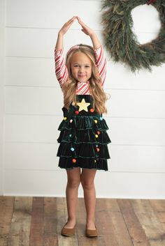 Candy Cane Candy Cane Outfit Kids, Christmas Tree Jumper, Velvet Christmas Tree, Scarf Coverup, Star Applique, Rebecca Black, Holiday Clothes, Velvet Christmas, Kids Candy