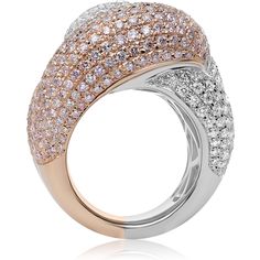 Indulge in the intrigue of avant-garde elegance with our Pink & White Diamond Pave Fashion Ring. This exquisite piece is the epitome of style and sophistication. Crafted in 18k white and rose gold, it boasts a captivating, overlapping design that exudes modern glamour.But the real showstopper? The dazzling 2.97 carats of pristine white diamonds and the enchanting 3.05 carats of luscious pink diamonds, all meticulously set in a glistening pave setting. It's a symphony of color and sparkle that wi Luxury White Gold Diamond Ring With Elegant Design, Luxury White Rings For Evening, Luxury White Evening Rings, Overlapping Design, Statement Rings Unique, Pink Diamond Jewelry, Interesting Jewelry, Diamond Fashion Jewelry, Pink Diamonds