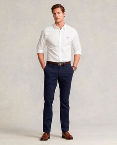 Pantalón chino de hombre Straight fit elástico Office Outfit Men, Chinos Men Outfit, Interview Outfit Men, Polo Shirt Outfits, Shirt Outfit Men, Polo Outfit