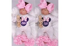 "100% COTTON This adorable Minnie Mouse set will have everyone in admiration of your little princess. This customized bodysuit is the perfect outfit for any occasion! Also offers an adorable handmade bow! The bodysuit is accented with matching handmade ribbon anklets (which are removable for easy cleaning and style changes, how awesome). The anklets offer the perfect style and fluffy look for your little one, which we receive endless compliments on. The bodysuit is SUPER SOFT for the ultimate co Personalized Pink Onesie For First Birthday, Customizable Cute Pink Onesie, Cute Pink Onesie For Gender Reveal, Cute Pink Minnie Mouse Set, Newborn Clothing, Personalized Newborn, Baby Girl Outfit, Gift Newborn, Coming Home Outfit