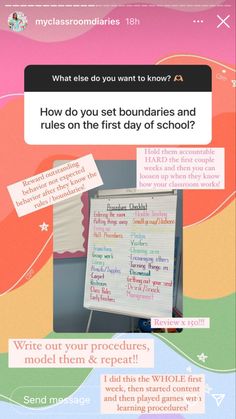 a poster with some writing on it that says how do you set boundariess and rules on the first day of school?