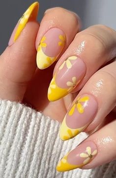 Summertime Nails, Fall Leaves Nail Art, Nail Desi, Yellow Nail Art, Yellow Nails Design, Blue Acrylic Nails, Minimalist Nail Art