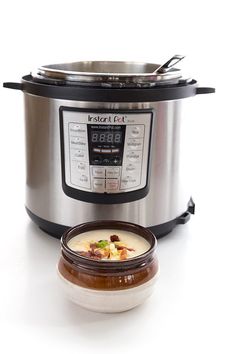 an instant pot and bowl with food in it