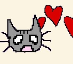 an image of a cat with hearts coming out of it's back paws and eyes