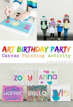 art birthday party canvas painting activity for kids to do with their friends and family at home