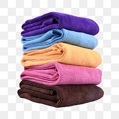 towels stacked on top of each other in different colors, with one folded and the other folded