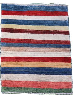 multicolored striped rug on white background