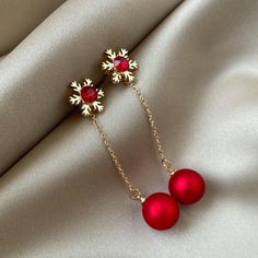 LANI Women's Fashion Christmas Red Drop Earrings - Divine Inspiration Styles Red Pearl, Korean Earrings, Snowflake Earrings, Faux Pearl Earrings, Christmas Gifts For Women, Accessories Jewelry Earrings, Christmas Jewelry, Pearl Stud Earrings, Online Earrings