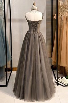 10% off now! Special Long Grey Tulle Prom Dress Corset With Beaded Neck online. SheProm offers formal, party, casual & more style dresses to fit your special occasions. Open Back Dress Formal, Formal Wedding Guests, Corset Dress Prom, Vintage Prom, Prom Dresses Vintage, فستان سهرة, Tulle Prom Dress, Party Dress Long, Dress Formal