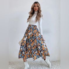 Floral Printed Ruffle Hem Midi Skirt Please Allow 7-10 Business Days To Ship. Features: Basic Style Sheer: Opaque Body: Not Lined Material Composition: 100%Polyester Care Instructions: Machine Wash Cold. Tumble Dry Low. Imported Product Measurements: S: Front Length 30.8 In, Waist 25 In M: Front Length 31.2 In, Waist 26.5 In L: Front Length 31.8 In, Waist 28.9 In Xl: Front Length 32.4 In, Waist 31.2 In Printed Ruffle Hem Midi Skirt Elegant Church Outfits, Casual Weekend Style, Maxi Skirt Outfit, Floral Print Midi Skirt, Ruffle Maxi Skirt, Long Bodycon Dress, Effortlessly Chic Outfits, Printed Midi Skirt, Floral Midi Skirt