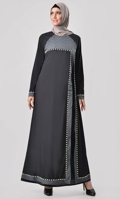 Pearl Detail Embroidered Abaya Long Thobe With Modesty Panel For Eid, Long Abaya With Modesty Panel For Eid, Eid Abaya With Modesty Panel, Layer Abaya, Embroidered Abaya, Modern Abaya, Abaya Fashion Dubai, Abaya Black, Model Gamis