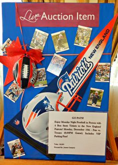 a football themed auction item is on display