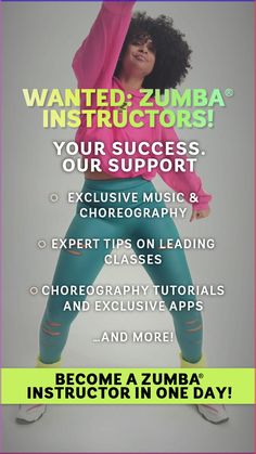 an advertisement for zumba instructor's class on zumba instruction in one day