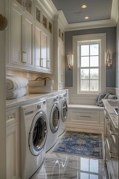 a washer and dryer in a very large room