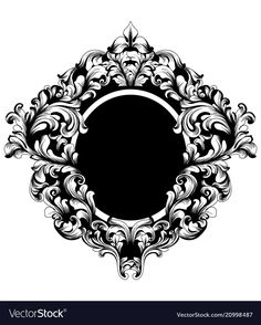 an ornate black and white background with a round frame in the center, on a white background