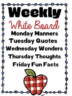 a white board with an apple and checkered pattern on it, which reads weekly fun fact