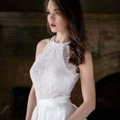 Romantic well fitted bodysuit, made from delicate lace and lace appliques. Sheer back gives lightness to this outfit. You can match it with every skirt from our offer. Wedding separates. We need 14 days to make and ship, delivery usually takes 3-4 working days. SIZES (in centimeters) XS: Bridal Separates Tops, Romantic Lace Blouse, Wedding Bodysuit, Lace Top Wedding, Wedding Separates, Bridal Bodysuit, Two Piece Wedding Dress, Bridal Tops, Bridal Separates