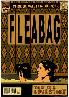 a man reading a book in front of a wall with the words fleabag on it