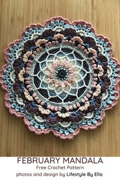 a crocheted doily with the words february mandala on it