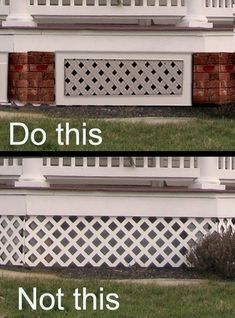 two different shots of a white fence with the words do this not this