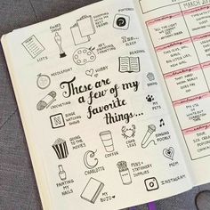 an open notebook with doodles on it and the words, these are a few of my favorite things