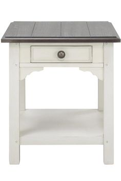 a white table with a drawer on top and drawers underneath it, in front of a white background