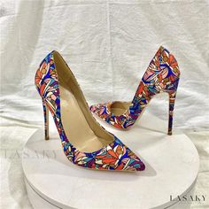 Lasaky - Silk Floral High Heels with Pointed Toe, Slim Heel, and Shallow Mouth - Perfect for Parties and Special Occasions Multicolor High Heel Wedding Shoes, Multicolor High Heels For Wedding, Multicolor Floral Print High Heels, Multicolor Pointed Toe Heels With Floral Print, Elegant Fitted Multicolor Heels, Multicolor Floral Print Heels With Round Toe, Multicolor Floral Print Pointed Toe Heels, Multicolor Closed Toe Heels With Floral Print, Formal Multicolor Heels With Floral Print