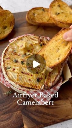 BORED OF LUNCH on Instagram: "Airfryer Baked Camembert 🧀 🌶️ 

An annual BOL recipe tradition. Theee festive sharing snack you need and ready in just 12 minutes. This is perfect for sharing but once you start dipping say goodbye to sharing. You can add whatever toppings you like too. 

You need: 
- 1 Camembert (ideally in basket)🧀 
- 1 tbsp truffle oil, or regular oil 
- 1 tbsp honey 🍯 
- 1 tsp chilli flakes 🌶️ 
- Fresh thyme 

How to? 

1. Remove plastic, Drizzle, place back in the basket and top the cheese with your toppings 
2. Airfryer for 12 mins at 160 
3. (Very important) using a spatula remove from the airfryer, it’s very delicate, special and may bust at any time lol 

Serve with toasted breads and enjoy 😬 alone or with friends you decide 

#cheese #melt #melting #viral #reel Baked Camembert, Think Food, Air Fryer Recipes, Diy Food Recipes, Appetizer Snacks, Say Goodbye, Cooking And Baking