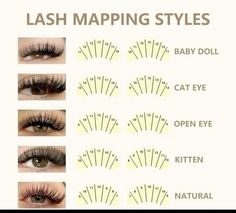 Lash beginner classes Lash Mapping Natural Eye, Diy Lash Extensions Mapping Styles, Lash Cluster Mapping Styles, Lash Placement, It Makeup, Bigger Eyes