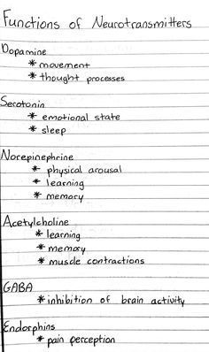 the functions of neutransmities written in black ink on lined notebook paper