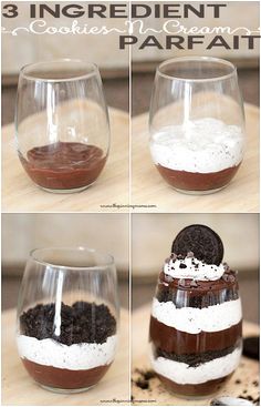 Wow!  This is so easy to make and looks delicious! Cookies n Cream Parfait via thepinningmama.com Mousse Dolce, Dessert Shooters, Resep Smoothie, Cookies N Cream, Parfait Desserts, Parfait Recipes, Delicious Cookies, Cookies N Cream Cookies