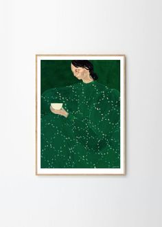 a painting of a woman holding a cup in her hand