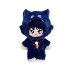 a small stuffed animal with blue eyes and black fur on it's head, wearing a hoodie