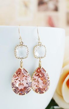 Vintage Rose Peach Swarovski Crystal Earrings from EarringsNation Peach Weddings Peach Weddings, Dream Ideas, Peach Earrings, Jewellery Bridal, Rose Peach, Vintage Christmas Gifts, Wedding Bridesmaid Jewelry, Wedding Vintage, Jewelry Bridesmaid