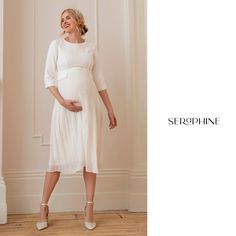 Designed to highlight your empire waist, Seraphine's Ivory Pleated Maternity Midi Dress is a flattering bridal option for pregnancy. Maternity Midi Dress, Empire Waist, Midi Dress, Design