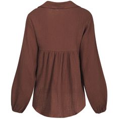 Coffee Lapel Loose Style Lantern Long Sleeve Blouse Brown Solid Color Tops For Work, Long Sleeve Brown Cotton Blouse, Brown Long Sleeve Cotton Blouse, Brown Cotton Long Sleeve Blouse, Long Sleeve Cotton Blouse In Brown, Spring Brown Solid Color Blouse, Brown Long Sleeve Solid Color Blouse, Brown Long Sleeve Solid Blouse, Brown Cotton V-neck Blouse