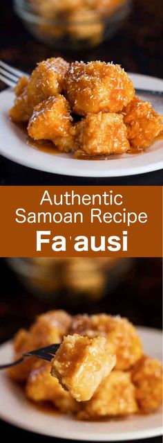 two plates filled with food on top of each other and the words authentic samosan recipe fa'ausi