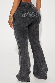 Available In Black Wash. Sweatpants Elastic Waist Flare Leg Back Screen Print Stretch Imported | Brooklyn City Washed Sweatpants in Black Wash size Large by Fashion Nova Straight Leg Bottoms With Letter Print For Fall, Wide Leg Letter Print Bottoms For Loungewear, Stretch Long Pants With Letter Print, Stretch Bottoms With Letter Print, Casual Fitted Pants With Letter Print, Casual Fitted Letter Print Pants, Fitted Casual Pants With Letter Print, Sporty Letter Print Bottoms For Fall, Stretch Pants With Letter Print For Loungewear