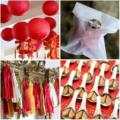 red lanterns and other decorations are featured in this collage