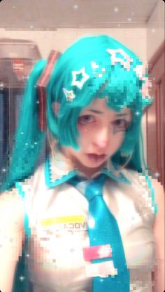 Hatsune Miku Cosplay Makeup, Miku Cosplay Makeup, Hatsune Miku Makeup, Hatsune Miku Room, Miku Makeup, Scene Kid Art, Hatsune Miku Cosplay, Vocaloid Cosplay, Anime Cosplay Makeup