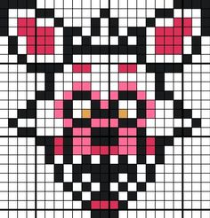 a black and white cross stitch pattern with pink squares in the shape of a cat