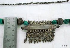 "vintage antique tribal old silver necklace from rajasthan india. great handmade design made of solid silver and turquoise beads. nice piece good for jewelry collection. length - 61 cm(24\") we can adjust the length. pendant size - 5.5/8.3 cm(2.16/3.26\") weight - 116 grams materail - silver & original old worn piece." Traditional Turquoise Necklace For Festivals With Silver Accents, Traditional Silver Turquoise Necklace For Festivals, Bib Necklaces, Rajasthan India, Handmade Design, Turquoise Beads, Turquoise Bracelet, Vintage Antiques, Jewelry Collection