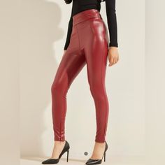 Refresh Your Look In These Faux-Leather Leggings Featuring A High-Rise Waist, Hidden Side Zipper And Cropped Ankle. 100% Polyurethane. Brand New - Never Worn. Red Stretch Faux Leather Bottoms, Stretch Red Faux Leather Bottoms, Red Leggings For Night Out In Fall, Red Stretch Leather Pants For Fall, Chic Red Leggings For Fall, Red Fitted Faux Leather Pants, Red Faux Leather Pants For Night Out, Chic Red Faux Leather Pants, Red High Waist Faux Leather Bottoms